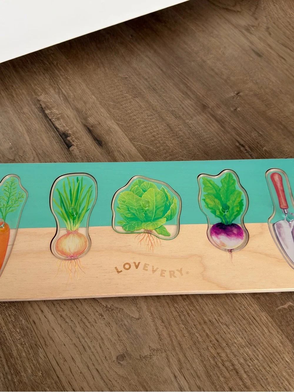 Lovevery Wooden Community Garden Puzzle Colorful Vegetable Pieces